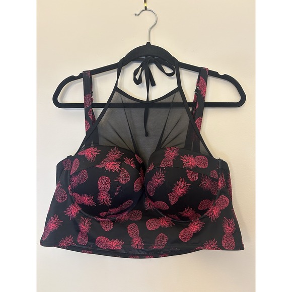 Torrid Sz 3  Women's Swim Top Black Pink Pineapple Push-Up Sexy - Picture 1 of 5